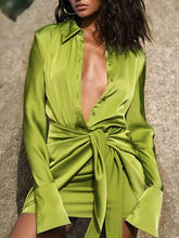 Satin Deep V Neck Autumn Fashion Full Sleeve Party Vestido Blouse